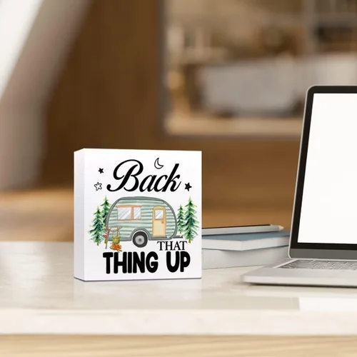 Miniatura 5 de Back That Thing Up - Cartel divertido de placa de madera para campamento, con cita rústica, bloque de madera para el hogar, cámper, decoración