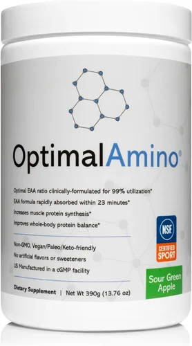 Miniatura 10 de OptimalAmino La mejor bebida de recuperación antes y después del entrenamiento, suplemento de aminoácidos esenciales de uso del 99%, certificado NSF