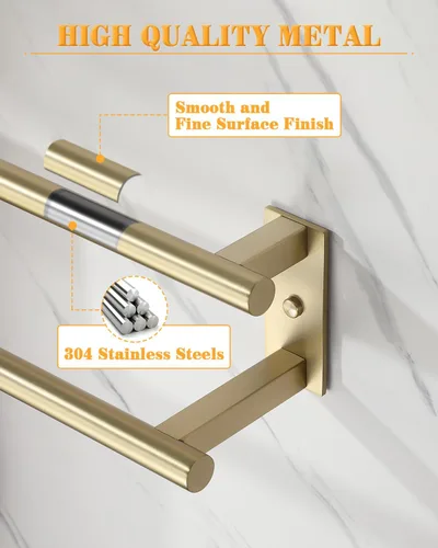 Miniatura 4 de Alise Toallero doble para baño, soporte para toallas de pared de 24 pulgadas, toalleros para baño, colgador de toallas de acero inoxidable SUS304