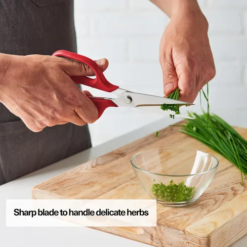 Miniatura 4 de Misen Tijeras de cocina resistentes, acero inoxidable, tijeras versátiles y fáciles de limpiar para carne, hierbas y verduras, mango ambidiestro Rojo