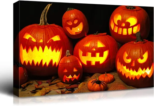 Miniatura 50 de Denozer - Pintura artística de pared de Halloween, impresión artística sobre lienzo para dormitorio, sala de estar, decoración de pared del hogar