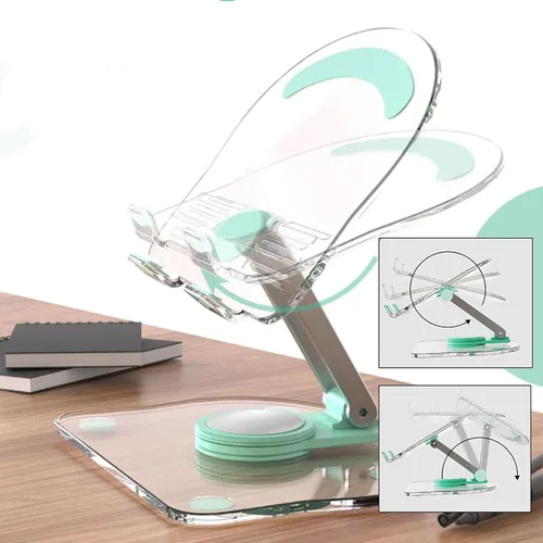Miniatura 4 de Soporte acrílico para tablet con base giratoria de 360°, soporte plegable ajustable transparente para escritorio, oficina en casa, compatible