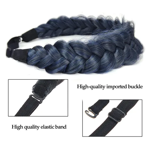 Miniatura 2 de Diadema Trenzada de 2 Hebras Despeinada Clásica Gruesa Trenzas Anchas Elástica Extensible de Calidad Sintética Diadema Trenzada para Mujeres Niñas