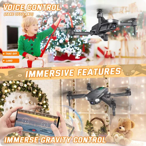 Miniatura 5 de Dron plegable con cámara para niños principiantes – Juguetes de helicóptero de control remoto, regalos para niños y niñas, 1080P HD FPV RC Drones