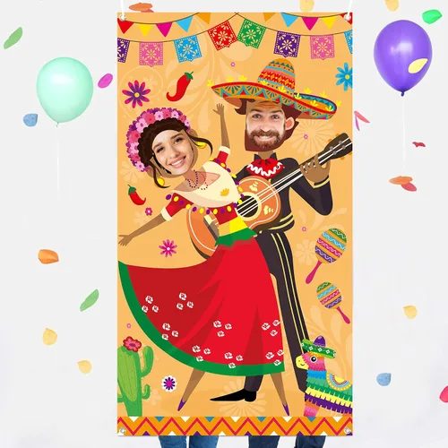 Xqumoi Cartel para puerta de fotos de fiesta, decoración de fiesta, divertido y grande de tela mexicana del Cinco de Mayo, accesorio para fotos,
