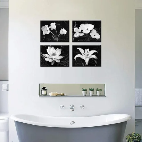 Miniatura 3 de Biuteawal - Impresiones en lienzo de flores, arte de magnolia lirio, pintura floral en blanco y negro, impresiones en lienzo para decoración
