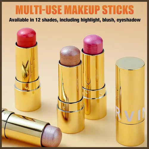 Miniatura 2 de MIELIKKI Barra de rubor en crema, maquillaje en barra de contorno, tonos con resaltadores y barras de sombra de ojos, larga duración, impermeable