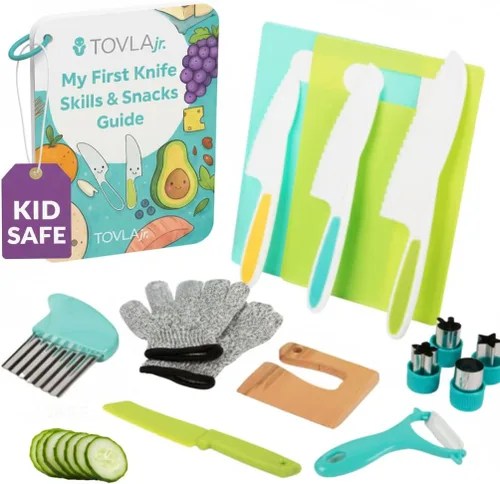 Miniatura 8 de TOVLA JR. Juego de cuchillos de cocina Montessori y tabla de cortar para niños pequeños, herramientas seguras de tamaño infantil para cocina real, a