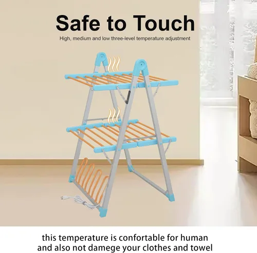 Miniatura 6 de Estante eléctrico calentado para secar ropa, secadora de prendas plegable calentada con temporizador de apagado, estante para ropa, zapatos, Azul