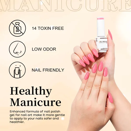 Miniatura 4 de Nicedeco Hema Free Cruelty Free - Esmalte de uñas de gel vegano, 6 unidades de 0.3 onzas líquidas, color rosa, rojo, naranja quemado, azul, kit