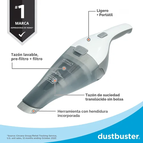 Miniatura 3 de Black + Decker Dustbuster – Aspiradora de mano sin cable, portátil, recargable para coche, montaje en pared, succión fuerte QuickClean (HNVC215B10)