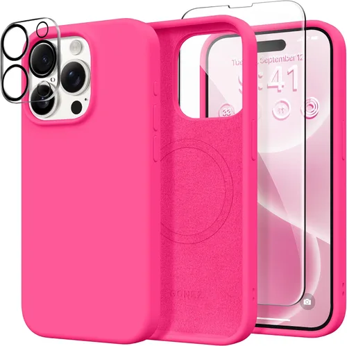 Miniatura 185 de GONEZ Funda de silicona para iPhone 14 Pro Max, compatible con MagSafe, con protector de pantalla + protector de lente de cámara, silicona líquida a