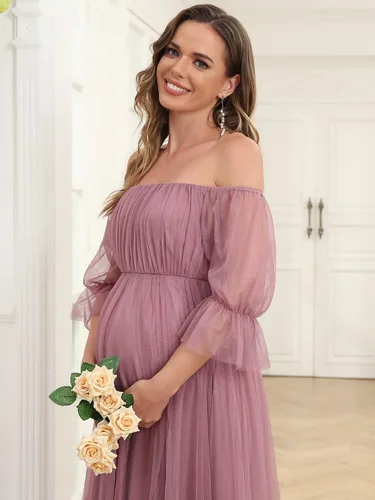Miniatura 5 de Ever-Pretty Vestido de maternidad de tul con hombros descubiertos para mujer 20862