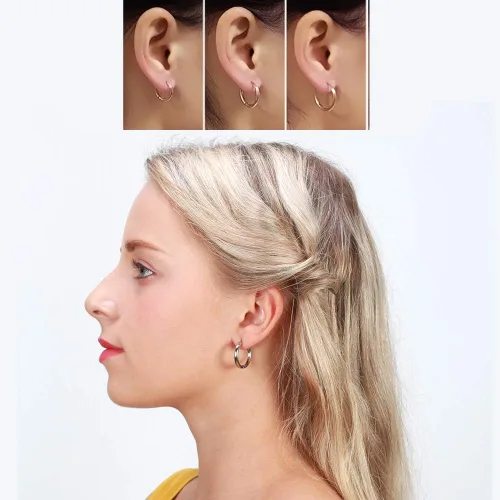 Miniatura 5 de Aretes de acero inoxidable 316L, argollas de 1564, 516, 2564, 716, 1532 y 3564 pulgadas, arracadas hipoalergénicas, para el cartílago, hélix