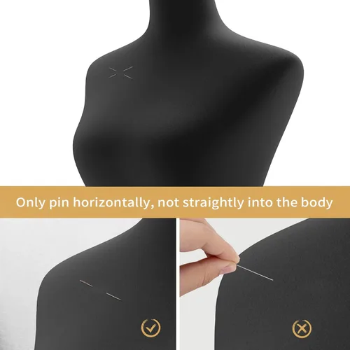 Miniatura 5 de Bonnlo Maniquí de costura, apto para clavar alfileres, para vestido de mujer, con base de trípode de madera. Negro