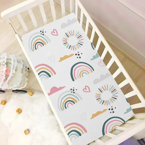 Miniatura 6 de Sábana de cuna de sol arcoíris suave y transpirable para colchón estándar de cuna y niños pequeños, niñas y niños (52 x 28 x 9 pulgadas)