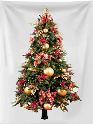 Tapiz de árbol de Navidad con lazo, tapiz de franela para colgar en la pared, regalos para decoración de Navidad, cumpleaños y decoración de