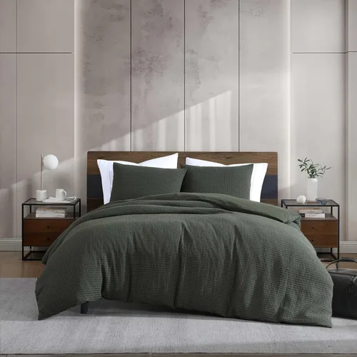Kenneth Cole - Juego de edredón matrimonial/queen, ropa de cama suave con textura de gofre con fundas a juego, acogedora decoración del hogar con