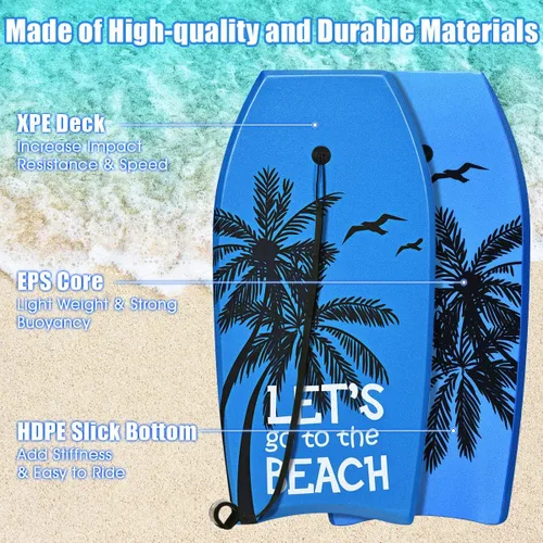Miniatura 2 de Goplus Tabla de cuerpo ligera de 41/37/33 pulgadas para playa, tabla de surf con núcleo EPS, cubierta XPE, parte inferior lisa de HDPE, correa