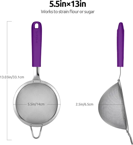 Miniatura 2 de Colador de Malla de Acero Inoxidable 18/8: U-Taste Colador de Cocina de Malla Fina de 5.5 Pulgadas Colador de Alimentos con Mango de Silicona (5)