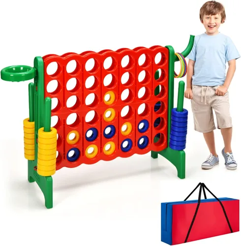 Miniatura 18 de HONEY JOY Juego gigante gigante de 4 a puntuación, 3 en 1 para interiores y exteriores, juego de patio familiar con aro de baloncesto y lanzamiento