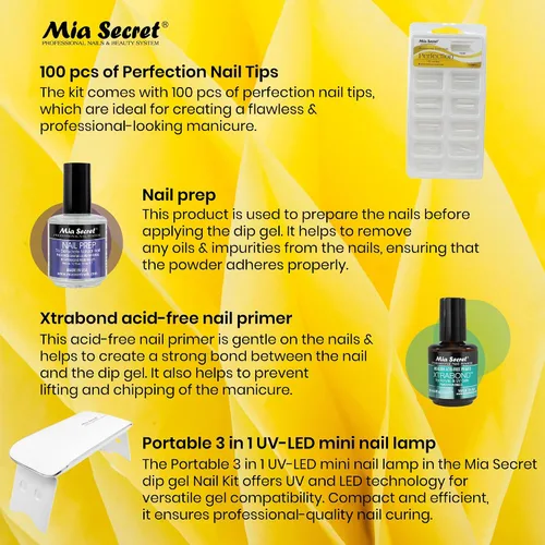 Miniatura 6 de Mia Secret Kit de uñas en polvo de inmersión de 14 piezas, blanco, verde claro, amarillo neón