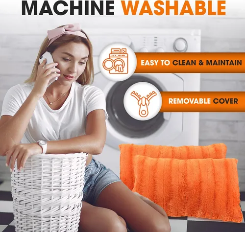 Miniatura 9 de Cheer Collection Almohadas decorativas de otoño para sofá, juego de 2 almohadas de piel sintética para sofá, acogedoras almohadas de otoño para sala