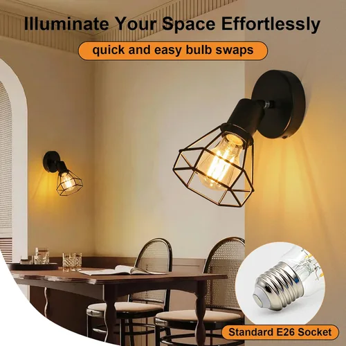 Miniatura 6 de LTBLIGHT Iluminación LED de pista de 1 luz, luz de techo ajustable negra con jaula de alambre de metal, lámpara de granja para dormitorio, mesita
