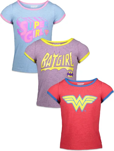 DC Comics Liga de la Justicia Batgirl Super Girl Wonder Woman - Paquete de 3 camisetas para niños pequeños a grandes