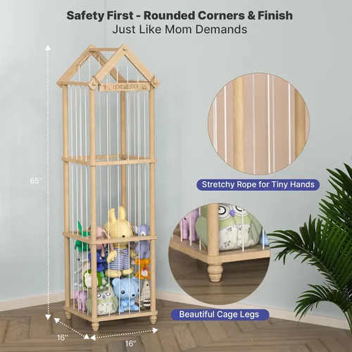 Miniatura 2 de Zoológico de almacenamiento de animales de peluche, organizador de juguetes de peluche de madera extra grande de 65 pulgadas, soporte de juguetes
