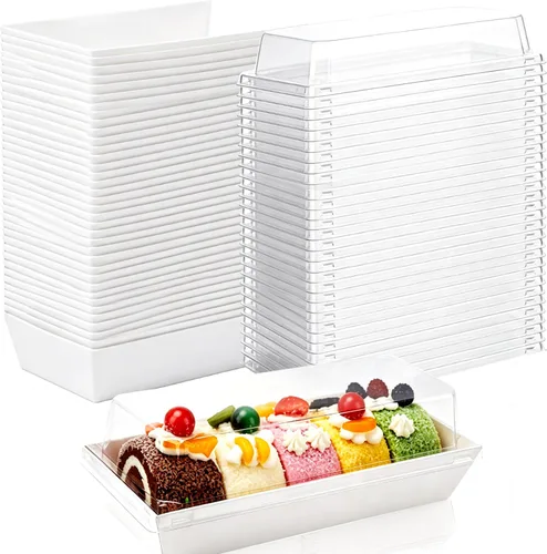 Paquete de 60 cajas de embutidos de 7.5 pulgadas con tapas transparentes, cajas de papel blanco para panadería, recipientes pequeños para postres