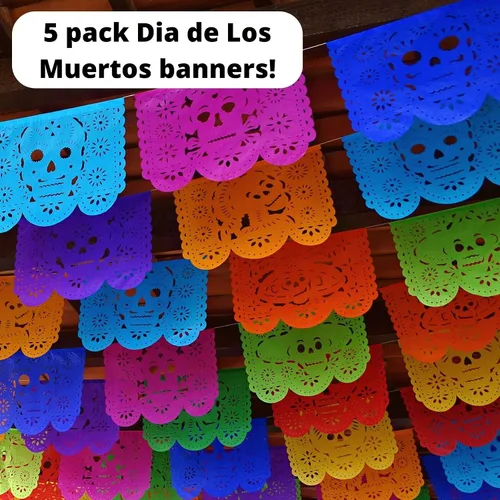 Miniatura 2 de Cartel de papel picado Dia de Los Muertos, guirnaldas de papel de seda del Día de los Muertos, decoraciones de fiesta mexicana, paquete de 5 83