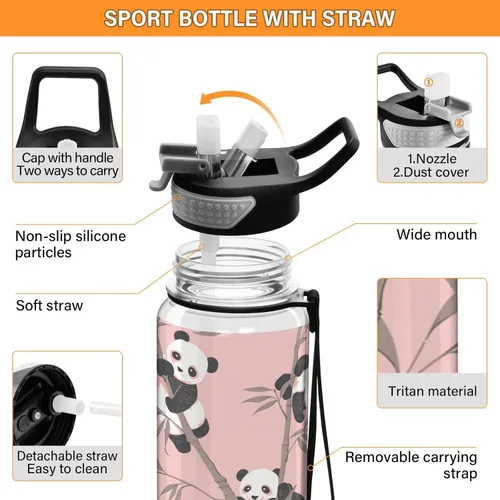Miniatura 4 de Cute Animal Panda Peach Leakproof and BPA Free Sports Insulated Water Bottle with Straw Lid Vacuum Insulated for Travel, Camping, Sports 20 oz termo