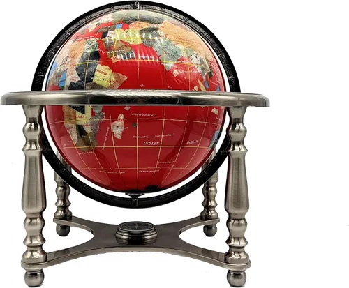 Miniatura 9 de Unique Art - Tablero de mesa de 10 pulgadas de alto, globo del mundo con piedras preciosas del océano con soporte de aleación de zinc de 4 patas