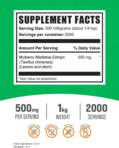 Miniatura 3 de BulkSupplements. com Extracto de muérdago de morera - Sang Ji Sheng, Taxillus Chinensis, suplemento de hierbas - Sin gluten, 500 mg por porción, 2.2