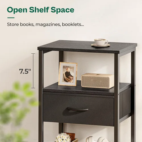 Miniatura 7 de Huuger Mesita de noche con cajón de tela, mesa auxiliar con estante de malla, mesita de noche para dormitorio, cómoda de cajones de tela, estante