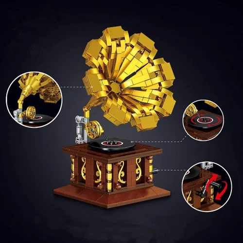 Miniatura 2 de Ulanlan Decoración del hogar, juego de construcción para adultos, kit de construcción de fonógrafo, mini bloques de construcción de bloques