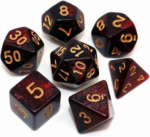 Miniatura 22 de Juego de dados DND de brillo azul y rojo para juegos de rol de Calabozos y Dragones, Warhammer, D&D, juegos de mesa, dados poliédricos Rojo mezclado
