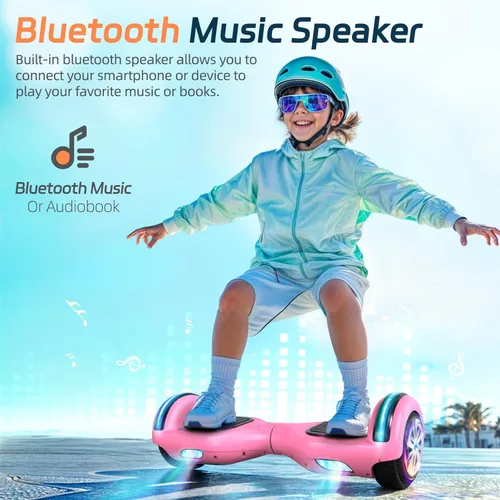 Miniatura 6 de Scooter con luces LED Bluetooth Corlorful, ruedas de 6.5 pulgadas, scooter de motor dual de 300 W para niños, niñas, niños y adultos, todas las Rosa