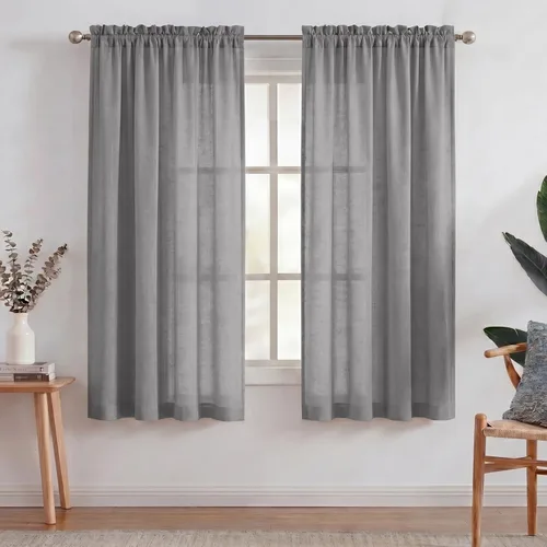 Miniatura 18 de Turquoize cortinas traslúcidas de lino natural, cortinas semitransparentes, cortinas de arpillera con bolsillo para cortinero, paneles para ventana