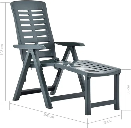 Miniatura 2 de Tumbona plegable de plástico verde, silla de patio para bronceado solar, tumbona portátil para, silla perfecta para piscina/playa/tomar el sol