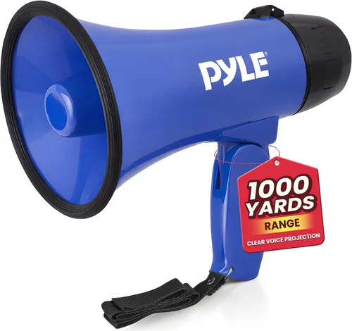 Pyle PMP21BL Megáfono Portátil Altavoz Sirena Bullhorn - Compacto y Operado por Batería con 20 Vatios de Potencia, Micrófono, 2 Modos, Sonido PA y