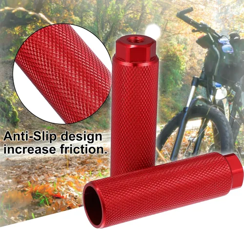 Miniatura 4 de X AUTOHAUX 2 pares 3.937x1.102 in universal aleación de aluminio eje trasero pie clavijas reposapiés para BMX MTB bicicleta ajuste 3/8 pulgadas Rojo