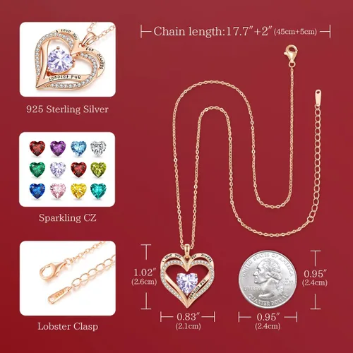 Miniatura 28 de CDE Collares de piedra natal para mujer, plata de ley 925, collar con colgante de corazón para siempre, Navidad, cumpleaños, aniversario, día de San