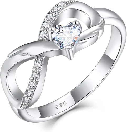 STARCHENIE Infinity Promise - Anillo de plata de ley 925 con alas de ángel para mujer talla 5-10 Plata de ley 925 metal