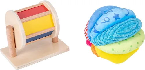 Miniatura 6 de Montessori - Kit de juego de juguetes para bebé, tambor giratorio mediano y bola de tela arcoíris para niños de 6 a 12 meses (kit de juego 3)