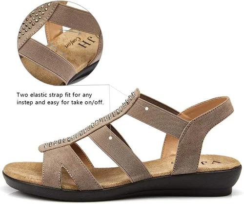 Miniatura 2 de VJH confort - Sandalias planas para mujer con diamantes de imitación, puntera abierta, elásticas, sin cordones, cómodas, informales, para caminar