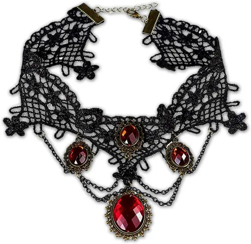 Miniatura 4 de Dare to Wear Disfraz de vampiro eterno: colmillos, gargantilla de rubí sintético y vestido renacentista gótico atemporal para mujer victoriana