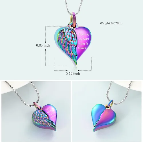 Miniatura 16 de Imrsanl Collar con dije de urna de cremación en forma de corazón para cenizas humanas – Un pedazo de mi corazón vive en el cielo