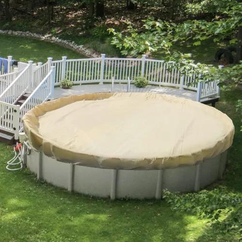 Miniatura 14 de Patio Cubiertas redondas para piscinas sobre el suelo, cubierta de seguridad para alberca de invierno de 10 pies, lona resistente con cabrestante